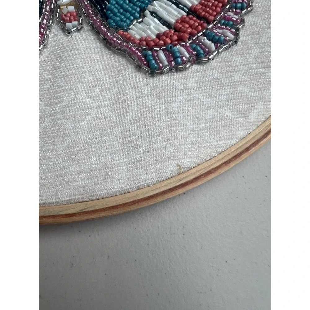 Handmade Beaded Butterfly Embroidery Hoop Wall Hanging Velvet Textile Art 12